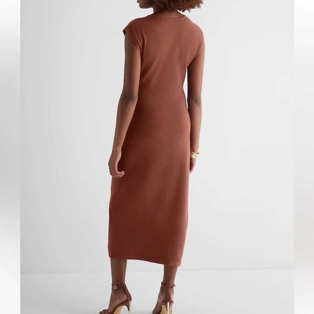 V-Neck Cap Sleeve Tie Waist Midi Sweater Dress - Picture 4 of 6